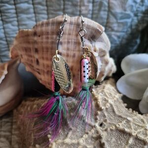 Colorful Feather Fishing Lure  Dangle Earrings